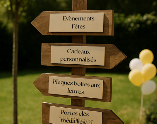 Panneaux indiquant les objets personnalisés de la catégorie : toutes nos créations