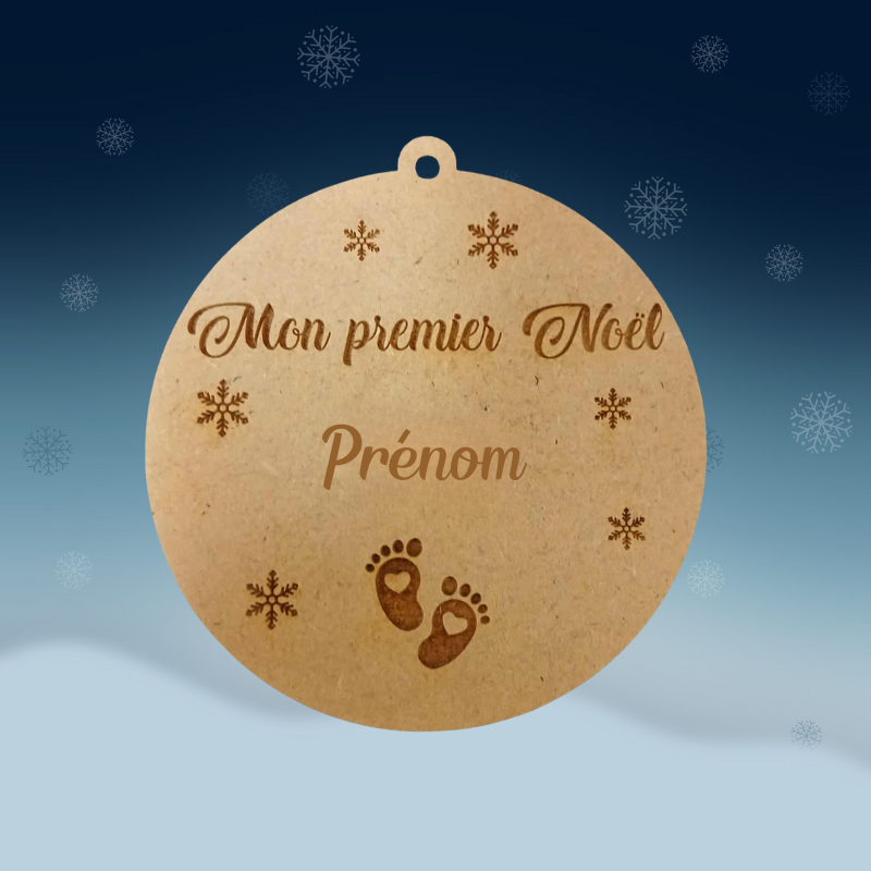 Boule de Noël personnalisée en bois – Mon premier Noël avec prénom 👶✨