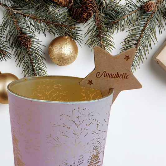 Marque-Place Étoile de Noël Personnalisé en Bois – Décoration de Table Festive