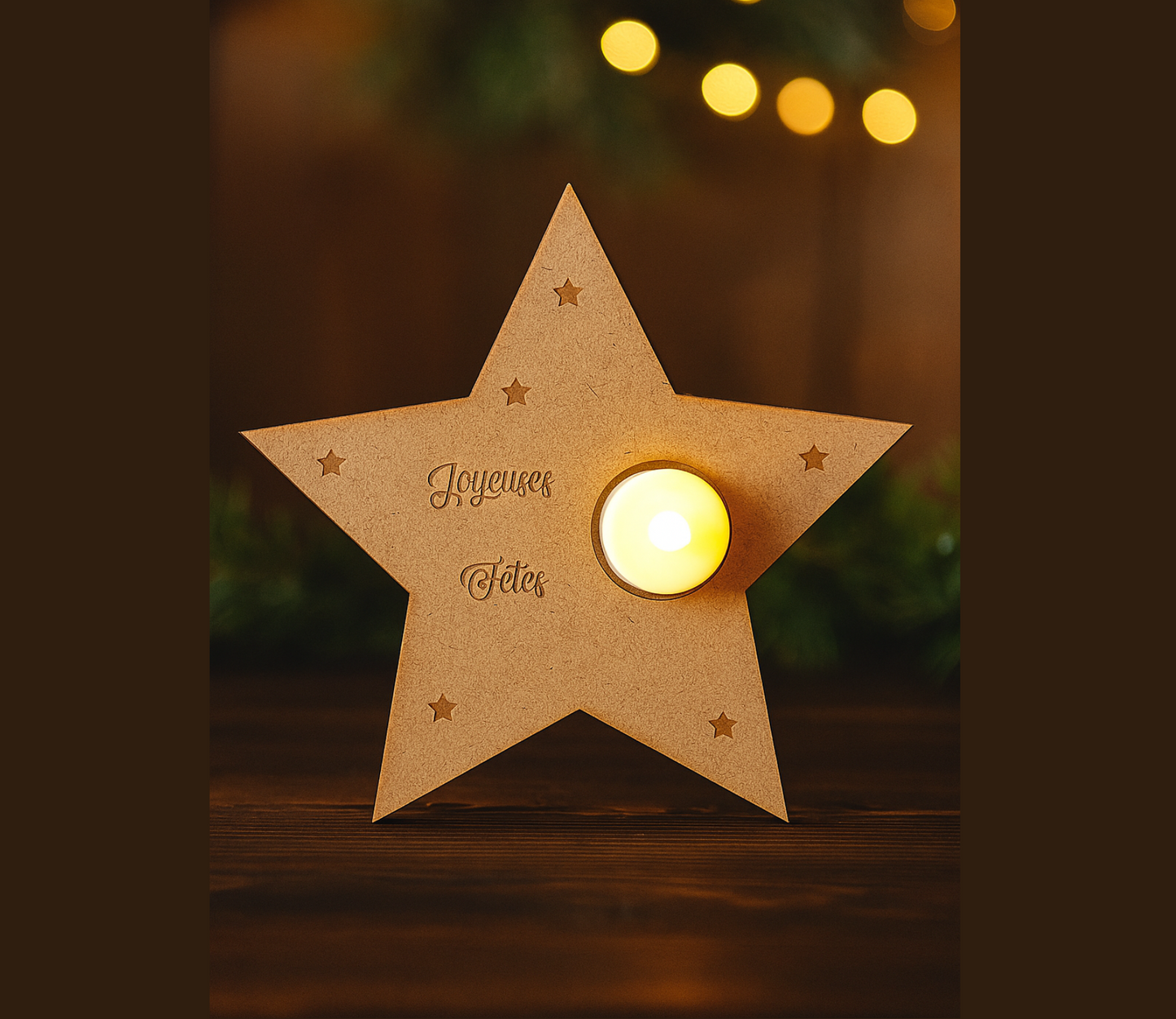 Bougeoir Étoile Gravé "Joyeuses Fêtes"