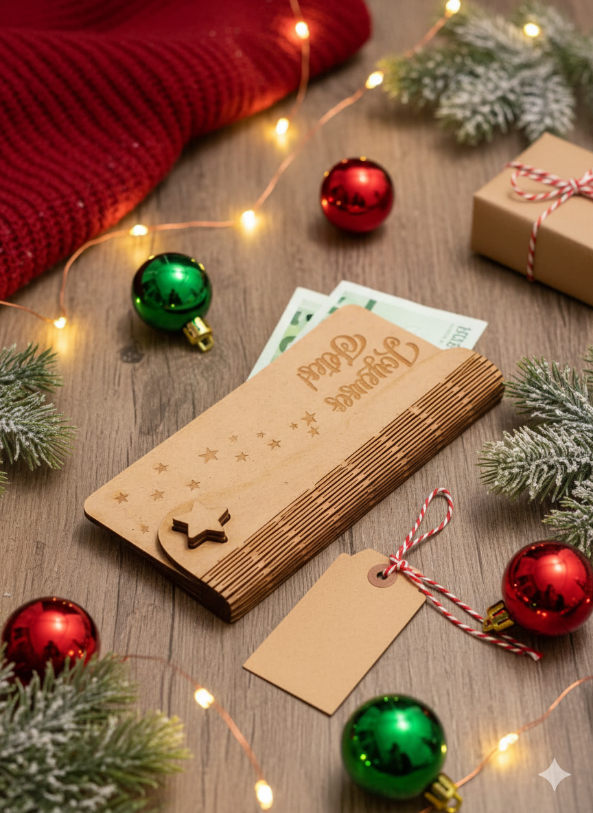 Porte-billets en bois à personnaliser – “Joyeuses Fêtes"