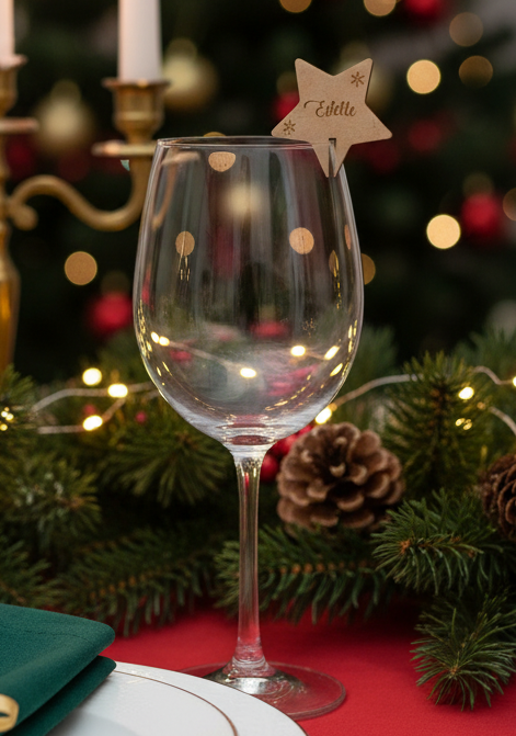 Marque-place étoile flocons à clipser sur verre – Bois personnalisé