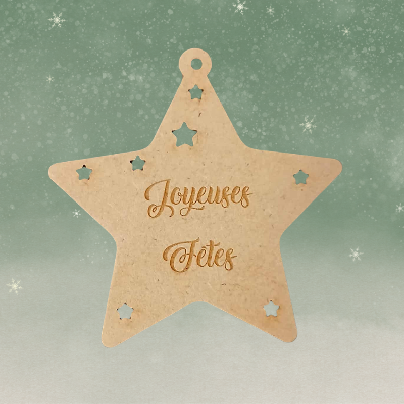 Étoile de Noël en bois – Gravure “Joyeuses Fêtes” ⭐