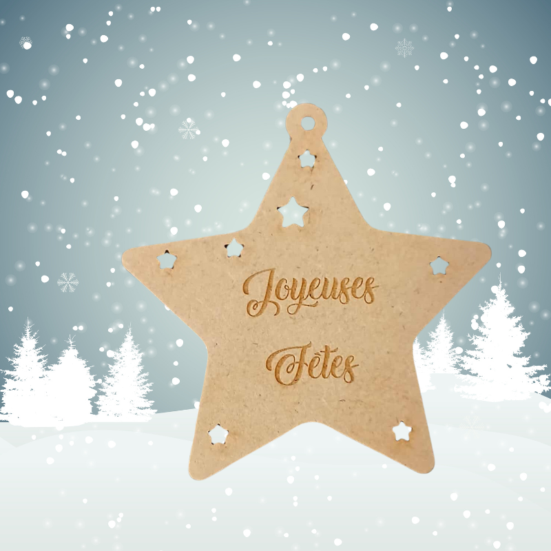 Étoile de Noël en bois – Gravure “Joyeuses Fêtes” ⭐