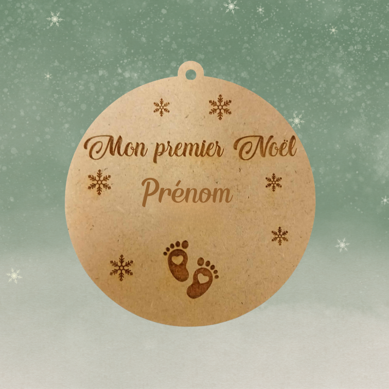 Boule de Noël personnalisée en bois – Mon premier Noël avec prénom 👶✨