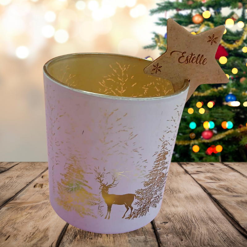 Marque-place étoile flocons à clipser sur verre – Bois personnalisé