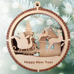 Boule de Noël 3D en bois – Père Noël et son traîneau