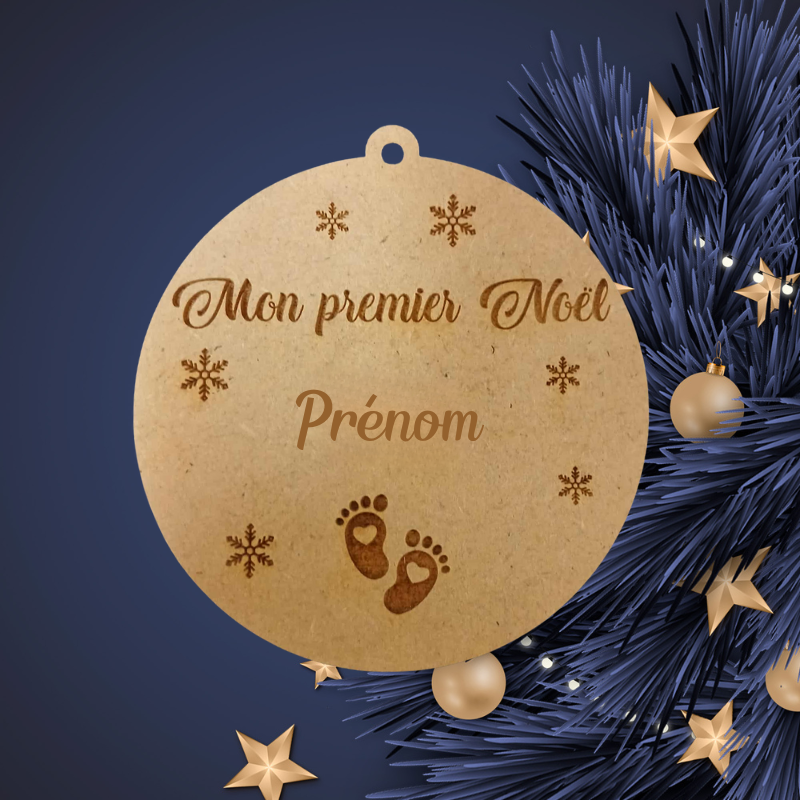 Boule de Noël personnalisée en bois – Mon premier Noël avec prénom 👶✨