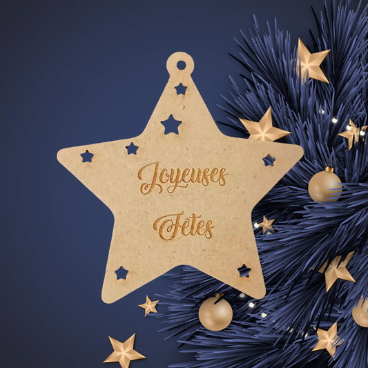 Étoile de Noël en bois – Gravure “Joyeuses Fêtes” ⭐