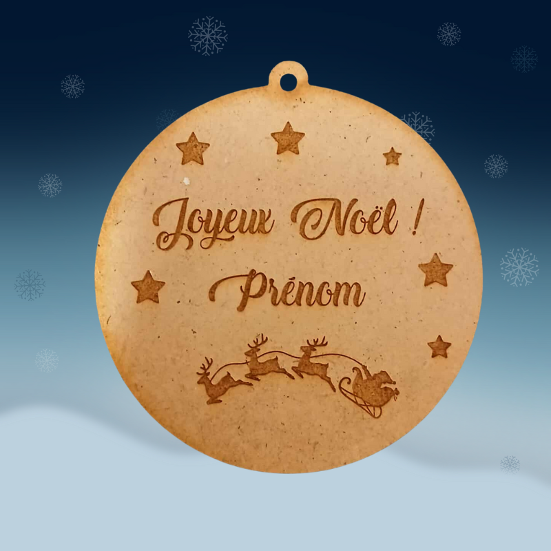 Boule de Noël personnalisée en bois – Père Noël, étoiles & prénom gravé 🎅✨
