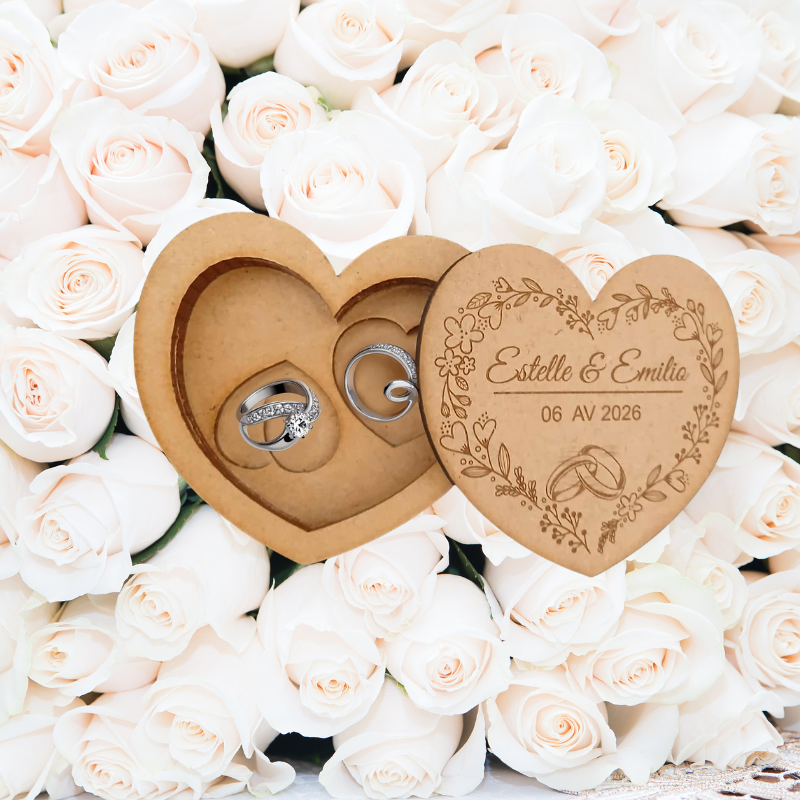 Boîte à alliances – Cœur gravé pour mariage