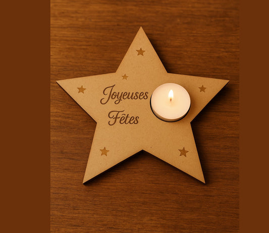 Bougeoir Étoile Gravé "Joyeuses Fêtes"