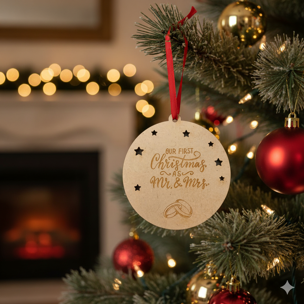 Boule de Noël en bois – Our First Christmas as Mr & Mrs 💍