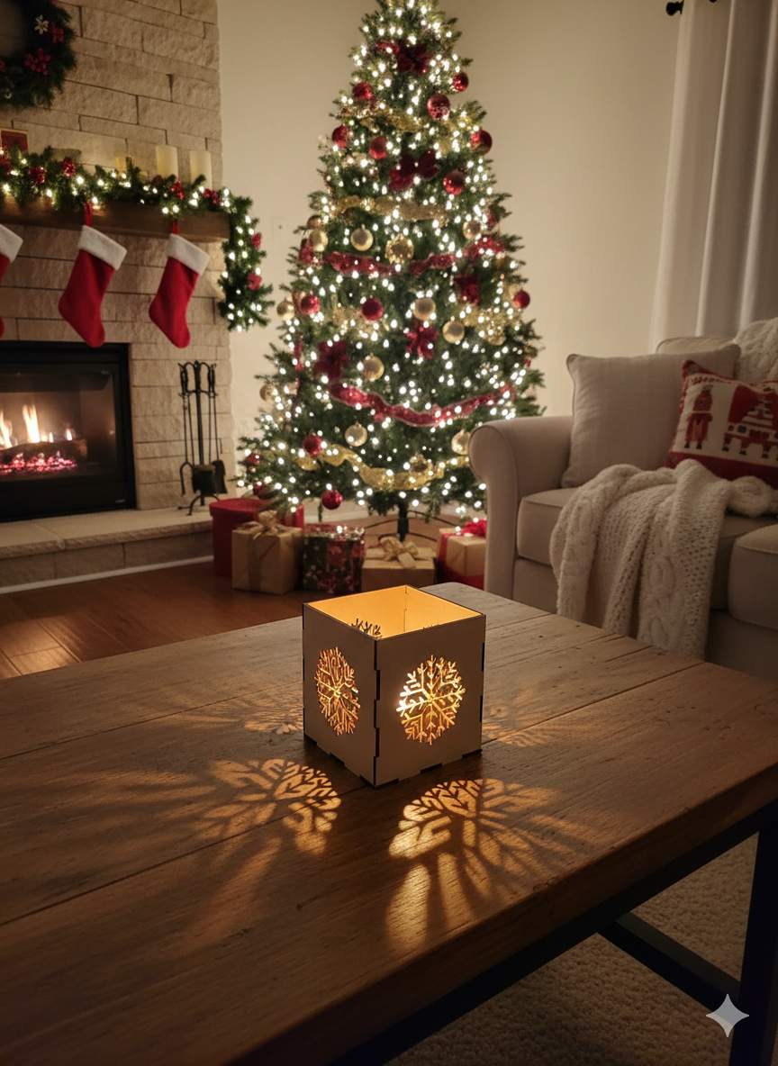 Photophore en bois motif flocon