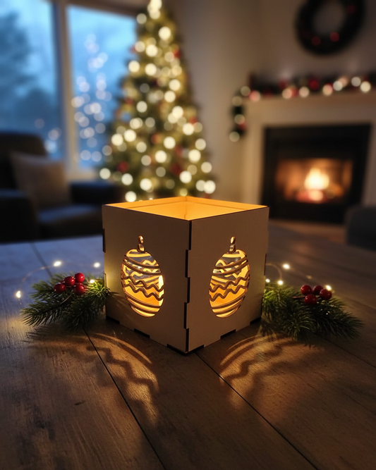 Photophore en bois motif boule de Noël