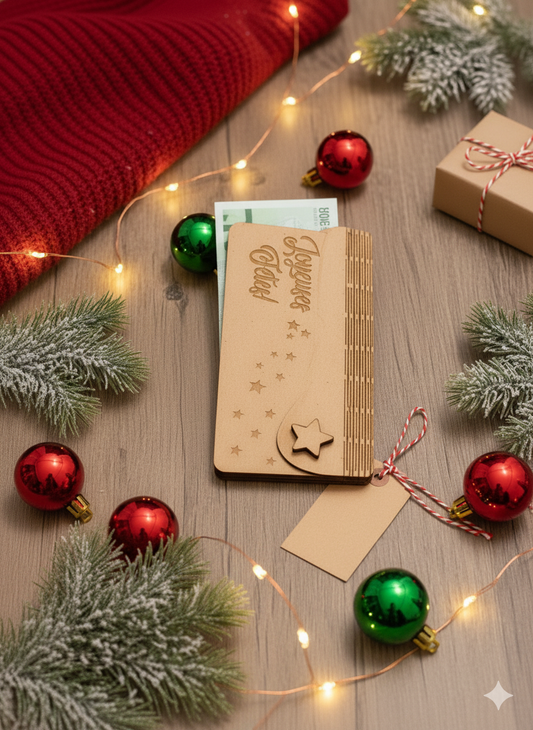 Porte-billets en bois à personnaliser – “Joyeuses Fêtes"