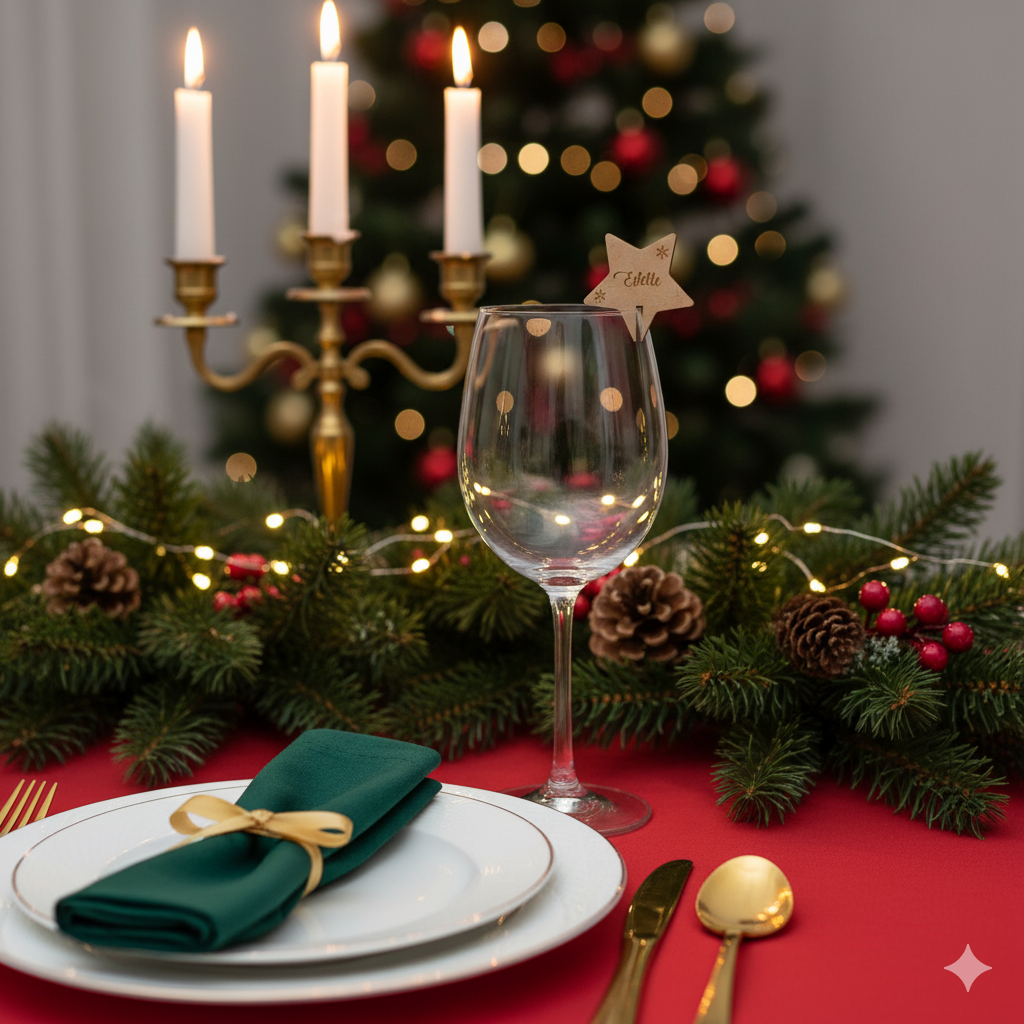 Marque-place étoile flocons à clipser sur verre – Bois personnalisé