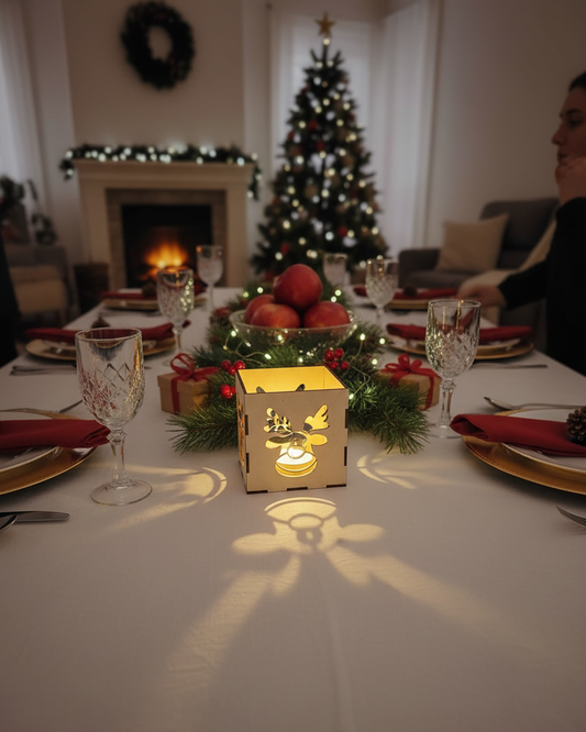 Photophore en bois motif tête de renne de Noël