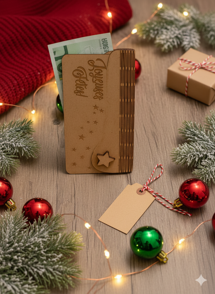 Porte-billets en bois à personnaliser – “Joyeuses Fêtes"