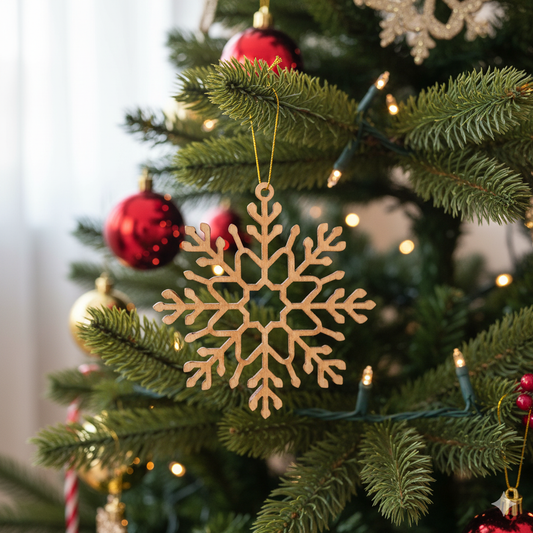 Décoration flocon de neige en bois – Suspension de Noël 6 cm ❄️