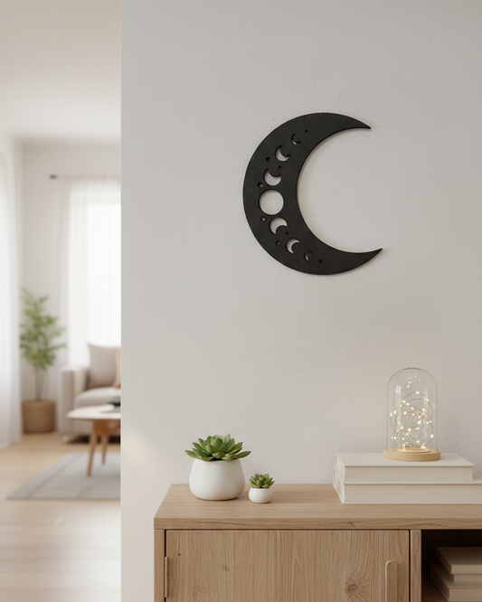 🌙 Décoration murale Phase de Lune – MDF noir 3 mm